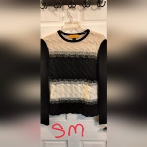 St. John Black and Cream Textured Sweater
